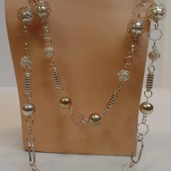 LBVRY Silvertone Multi-strand Necklace 28" - Picture 4 of 9